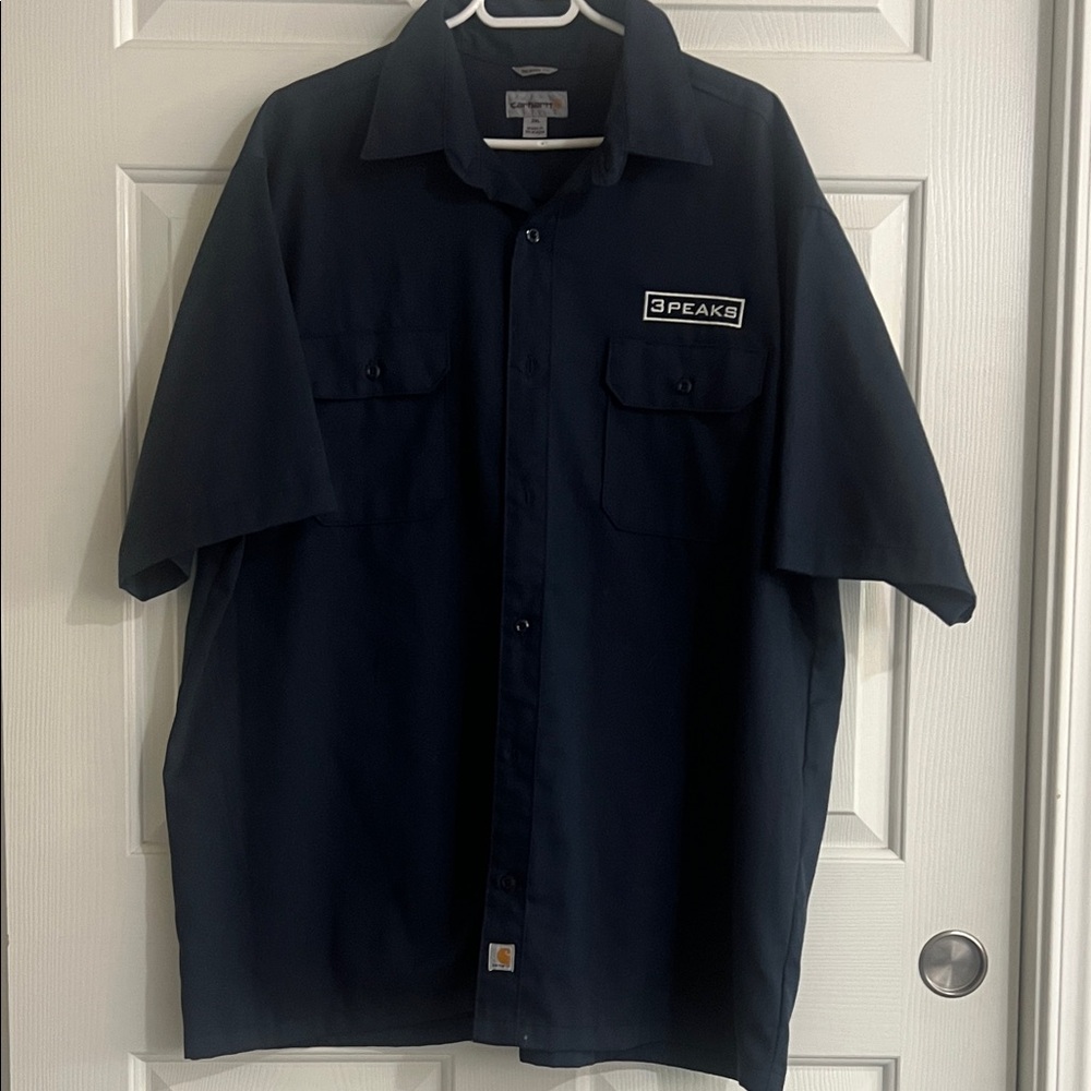 Carhartt Men's Navy Twill Button Up Work Shirt Short Sleeve Classic Fit